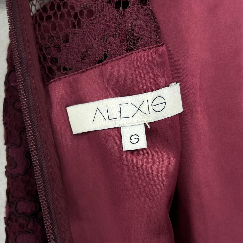 ALEXIS Evie Lace Midi Sheath Dress Womens Small Burgundy Crew Neck Cold Shoulder - Picture 11 of 16